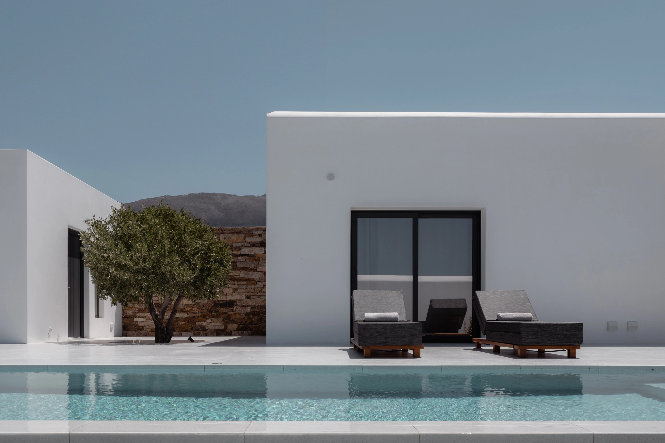 Bliss Hotel Ios terrace with panoramic Aegean Sea view, Ios island Greece